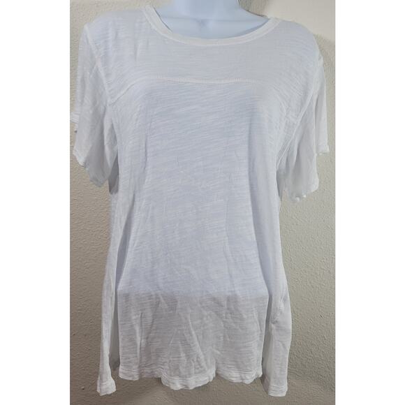 Banana Republic White Slub Knit Exposed Stitching Top Medium Lightweight Stretch - Picture 1 of 5